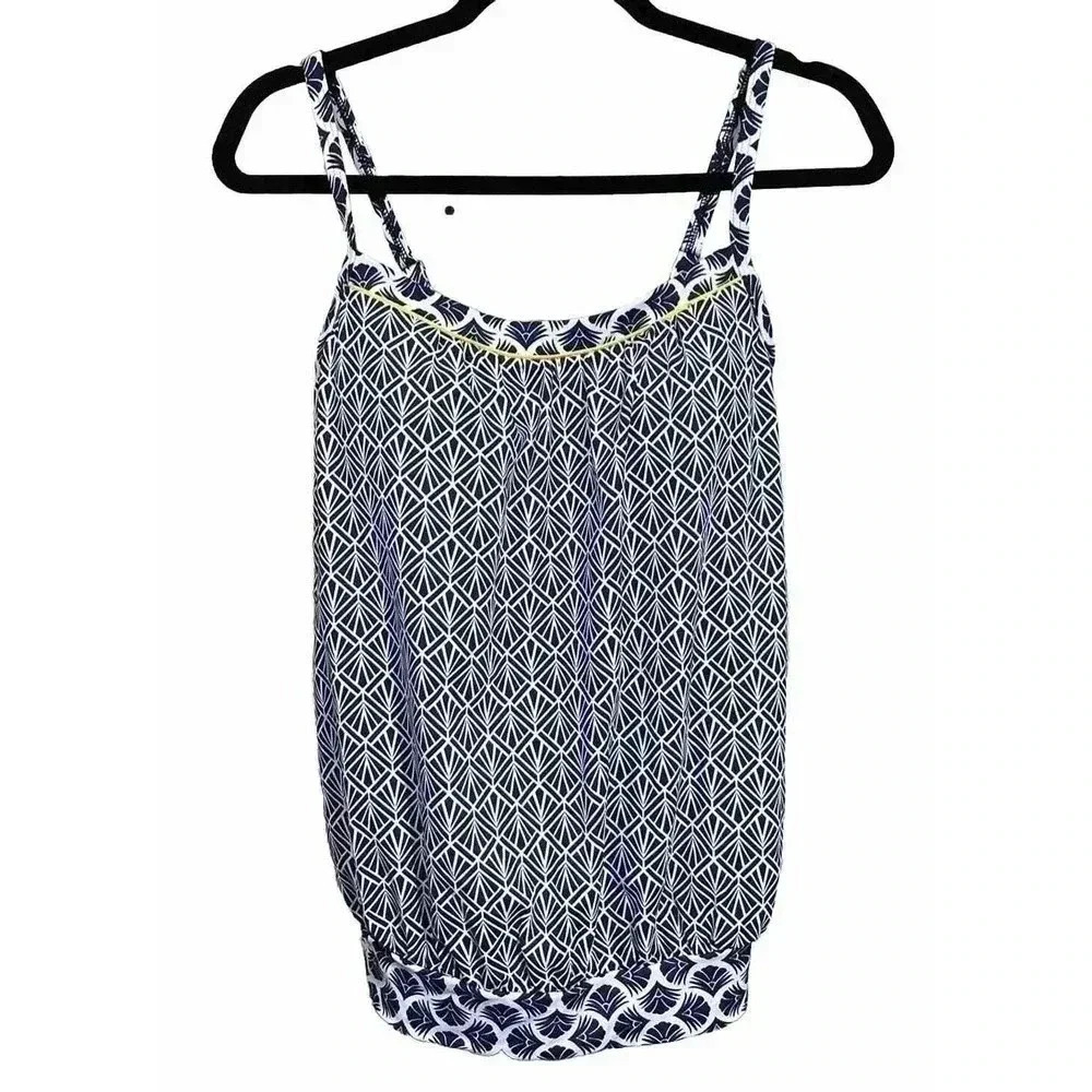 Lands End Sz 8 Black Geometric Print Wirefree Soft Cups Tankini Top
